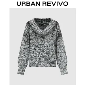 URBAN REVIVO Lady's Elegant Thick V-Neck Long Sleeve Knitwear T-Shirt - Women's Knit Clothes Top, Style UWJ950084