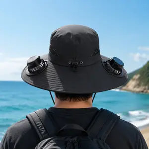 Unisex Solar-Powered Fan Hat — A wide-brimmed sun hat featuring two built-in fans. Ideal for outdoor activities such as fishing and beach outings, this protective hat supports USB charging and offers effective sun protection for a variety of occasions.red
