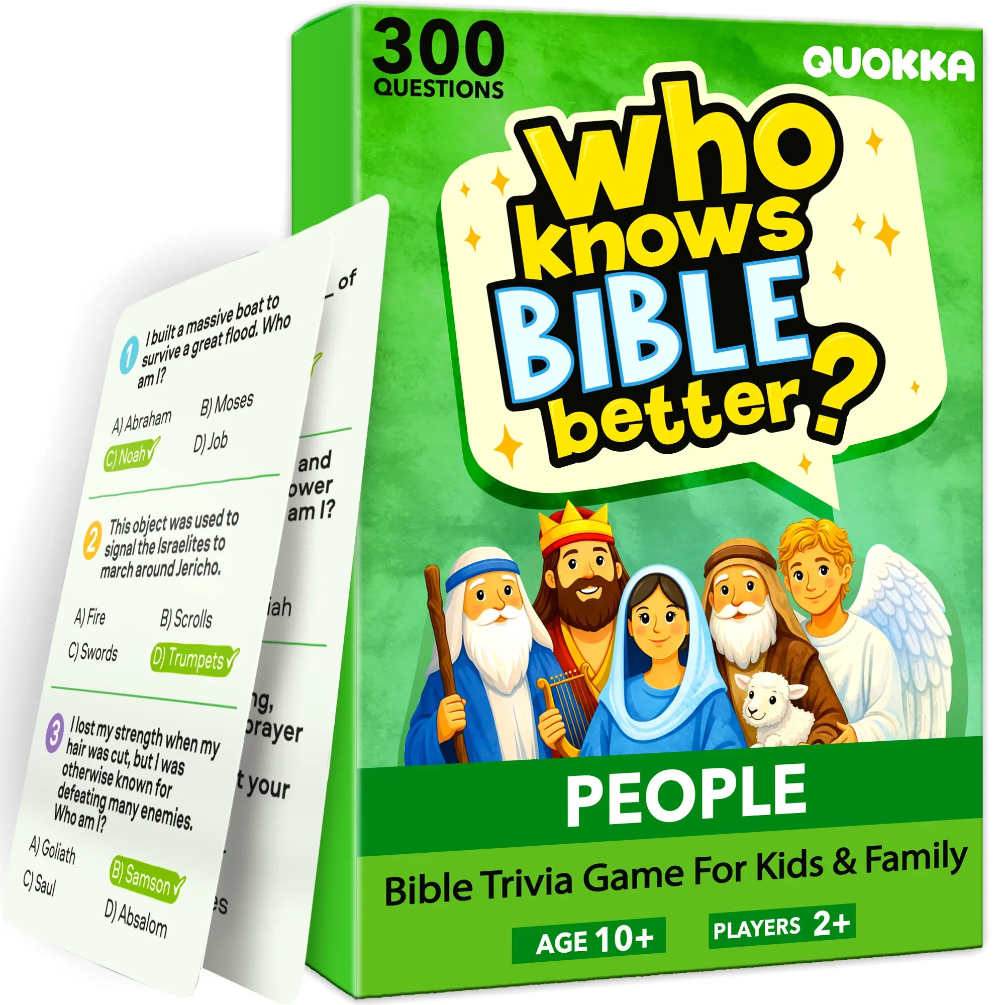 QUOKKA Bible Figures Faith-Based Quiz Card Game - Interactive Q&A Gameplay, 300 Questions, 4x3 in, Encourages Deeper Familiarity, Learning & Memory Training, 1-Month Warranty, for Family Nights (Toys & Hobbies, Games & Puzzles), Ages 10+
