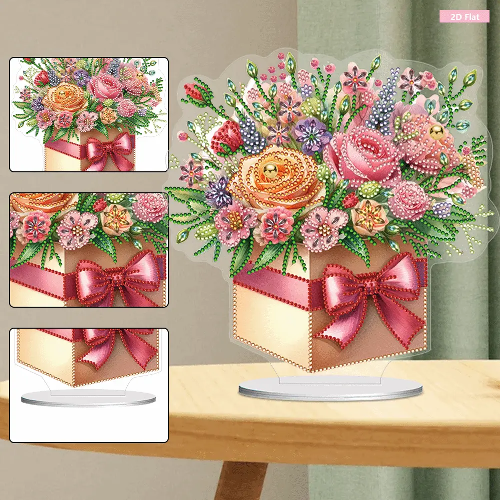 2D Flat Floral DIY Diamond Painting Tabletop Ornament Kit - Round Gems, PVC Base, Classic Acrylic Board, Diamond Bags, Relaxing and Therapeutic for Adults, Crystal Personalized Home Decor, Meaningful Gift Idea for Loved Ones, As Shown In The Picture, 240.