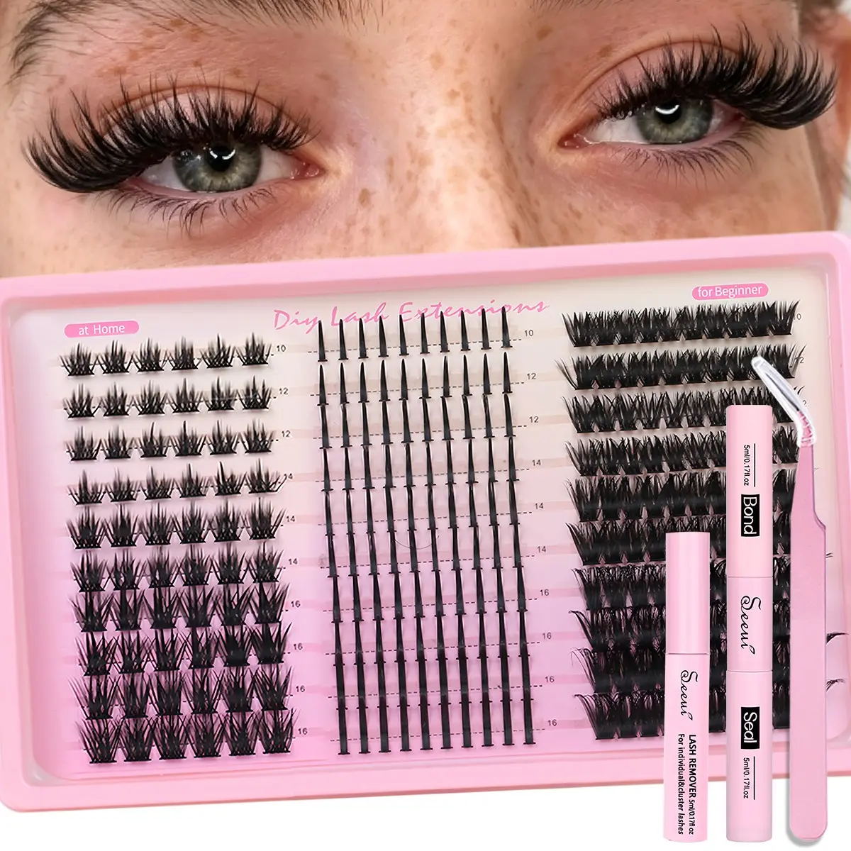 DIY Spikes Lash Clusters Kit, Mixed Styles Mixed Lengths 10-16mm, 80D/Spikes/Bottom Lashes, D Curl Individual Lash Clusters, Clean Makeup Cluster Lashes, Soft Comfortable, Waterproof Long-Lasting, Includes Bond&Seal Remover and Tweezer, Beginner Friendly