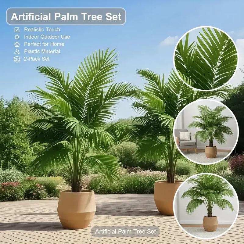 2-Pack Artificial Large Palm Trees, 2.69 Feet, Realistic Touch, Artificial Plants, Indoor Outdoor Decor, Perfect for Home Garden Office, Plastic Material
