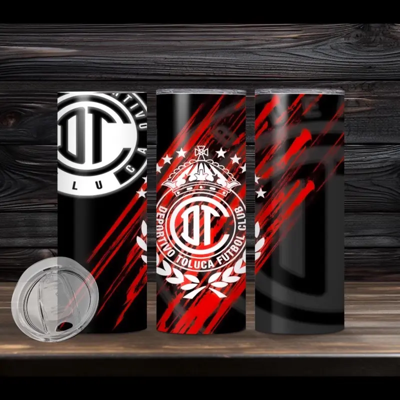 Toluca Soccer Team 20oz Tumbler - Black & Red Design with Logo, Ideal for Drinkware Use - Bottle