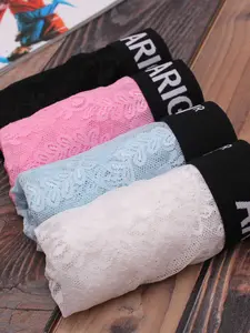 4 pack Men's Lace Thong Boxers Underwear Set, Fashion Breathable Underwear, Thin Breathable lace Mesh, Soft Comfortable Cool Sexy, Youthful Daily Wear