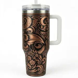 Western Rose 40 oz Tumbler Double Wall Insulated Stainless Steel Mug with Leakproof Lid Floral Design Portable Durable Drinkware Washable Reusable for Iced Coffee Beverages,Cold Stainless Steel Travel Mug, Birthday Surprise