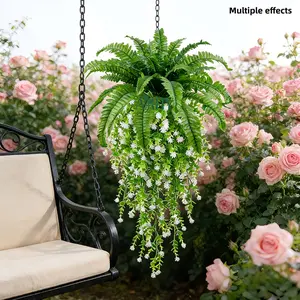 3/6 Piece Artificial Boston Fern and Camellia Hanging Plant Set, Outdoor Wedding Garden Decor, Garden Accessories, No Maintenance, Perfect for Spring Easter Birthday
