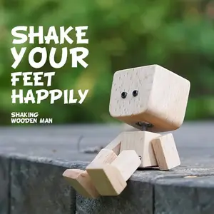 Charming Little Wooden Figure That Sways, Shaking Wooden Man Figurine, Desktop Decor,Car Accessories,Car Ornaments,Creative Gifts