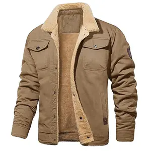 Men's Winter Jacket Lined Sherpa Jacket Warm Trucker Coat Multi Pocket Work Casual places to shop for clothes plug size flag shirt Cotton Menswear Cargo Fashion Outdoor Tops Fabric Beige Khaki Long Sleeve Plain Spandex