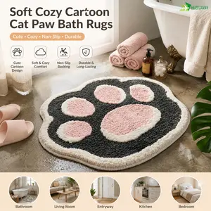 Soft Cozy Cartoon Cat Paw Bath Rugs Living Room Rug Bath Mats Non Slip Cute Door Mat Bathroom Carpet Bedroom Durable Kitchen Indoor Outdoor Area Rug Runner Rug