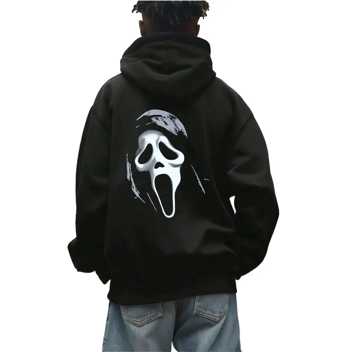 Ghostface Mode: Men's Scream Double-Sided Hoodie, Horror Graphic Streetwear Pullover for Halloween Night, Movie Marathons & Everyday Urban Style – with Pocket