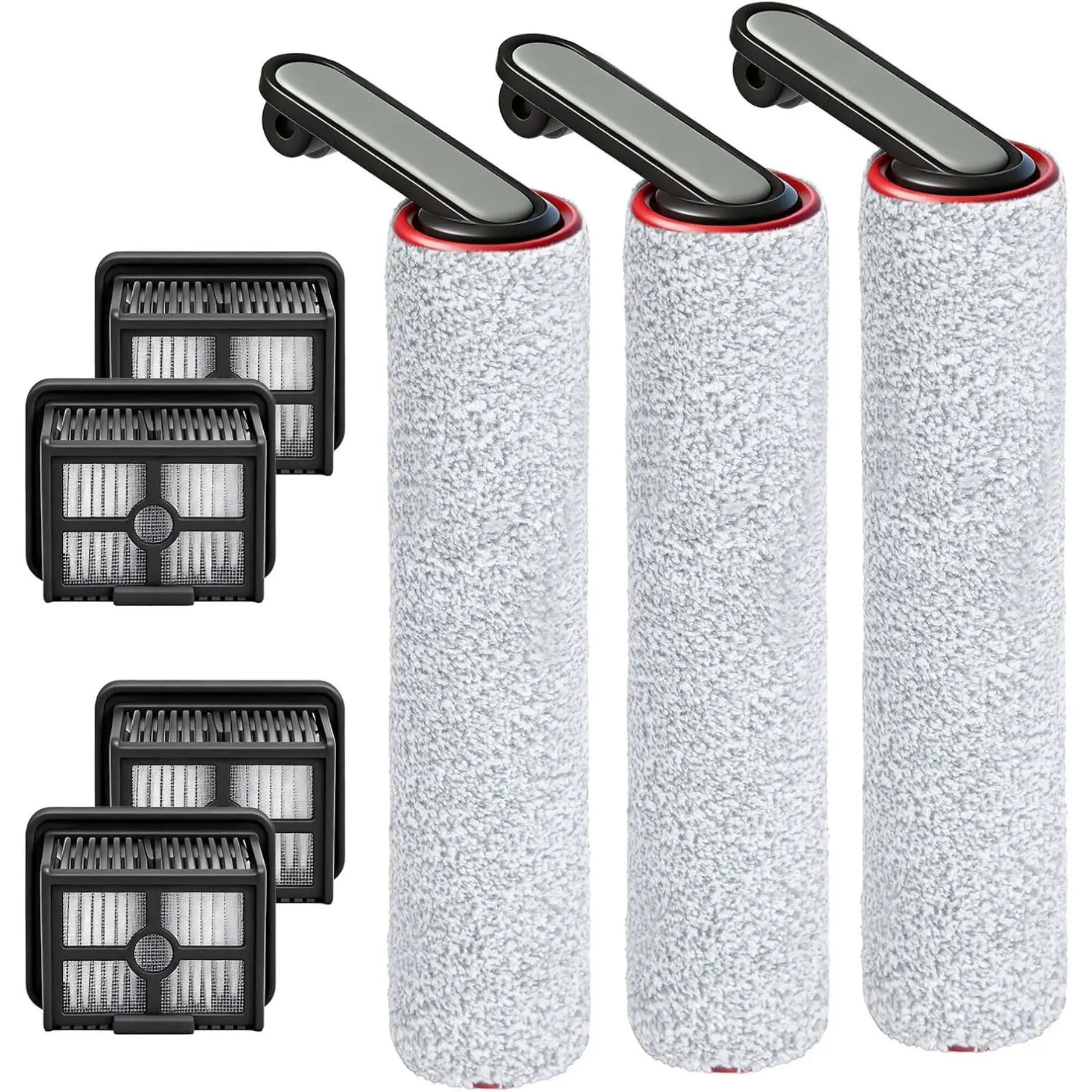 Roller Brush and Filter Replacement Compatible with Dreame H12 Dual, H12 Pro, G10 Pro Cordless Wet Dry Vacuum Cleaner Accessories, 4 Pack Vacuum Filters + 3 Pack Roller Brushes, For Cordless Vacs, H12 Users