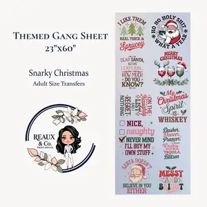 Snarky Christmas Transfer Sheets 23"x60" 10 Transfers per Sheet Vibrant Full-color Prints Ready to Press Cut and Go for Light or Dark Fabrics