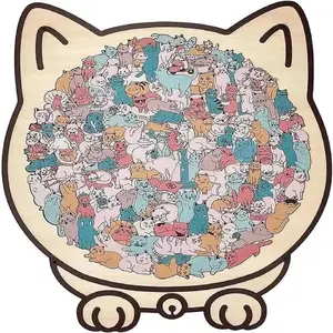Morandi Color Cat Wooden Puzzle Set, Cute Cat Shaped Wood Puzzle, Wooden Jigsaw Puzzle, Challenge Irregular Puzzle Frame, Home Decor, Creative Gift for Cat Lovers