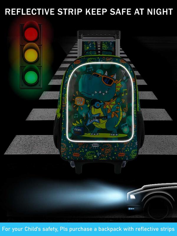 3Pcs Dinosaur Rolling Backpack for Boys, Kids School Backpacks with Wheels, Roller Bookbag with Lunch Box for Elementary Preschool(Green)