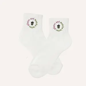 Matcha Latte Embroidered Socks - Pilates and Matcha Lattes Design, Crew, Calf, or Non-Slip for Pilates, Barre, Athleisure, Comfy Womenswear, US Size 6-9