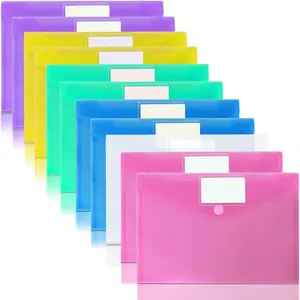 11 Pack Plastic Poly Filing Envelopes, Clear Document Folders  Letter A4 Size File Envelopes with Label Pocket & Paste Button for School  Work Office Organization, 6 Assorted Color