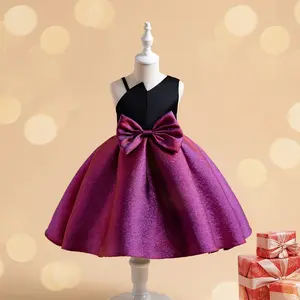 Princess Dress Sloping Shoulder Glittering Fabric Bow Feast Performance Dress One Piece Party Dress Purple ZT-8702V Night Out Formal