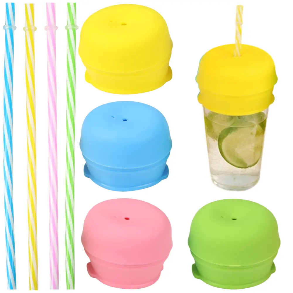 4 Packs Silicone Drink Protection Cover with Straw Kit Stretch to Fit Most Hard Cups, No Spills and Reusable Cup Lid Perfect for Parties, Bars or Clubs, Stop Worrying About Beverage Safety
