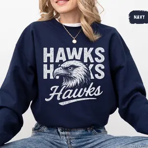 [Sale Up To 55%] - [Free Ship] - Vintage Hawks Mascot Sweatshirt, Retro Hawk Graphic Crewneck Jumper, School football Gift