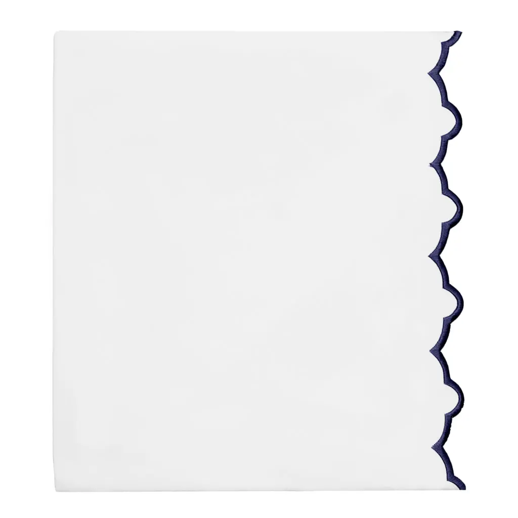 Navy Scalloped Embroidered Flat Sheet