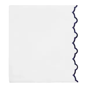 Navy Scalloped Embroidered Flat Sheet