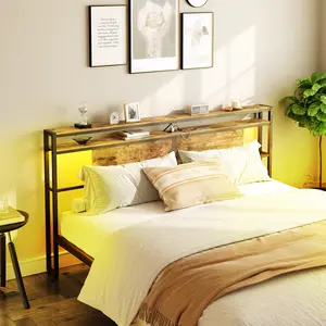 YATINEY King Size Headboard, Headboard with Light and Outlets, Headboard with 2 Storage Shelves, Storage Rack, Adjustable Height, Sturdy and Stable #SpringSale #BigSpringSale