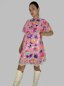 Circe - Floral Sequin Mini Dress