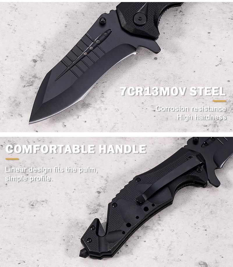 EDC multifunctional tactical outdoor folding knife with a G10 ergonomic handle; convenient pocket/belt clip for easy carry; outdoor cutting tool designed specifically for climbing and fishing; an essential item for camping and hiking.