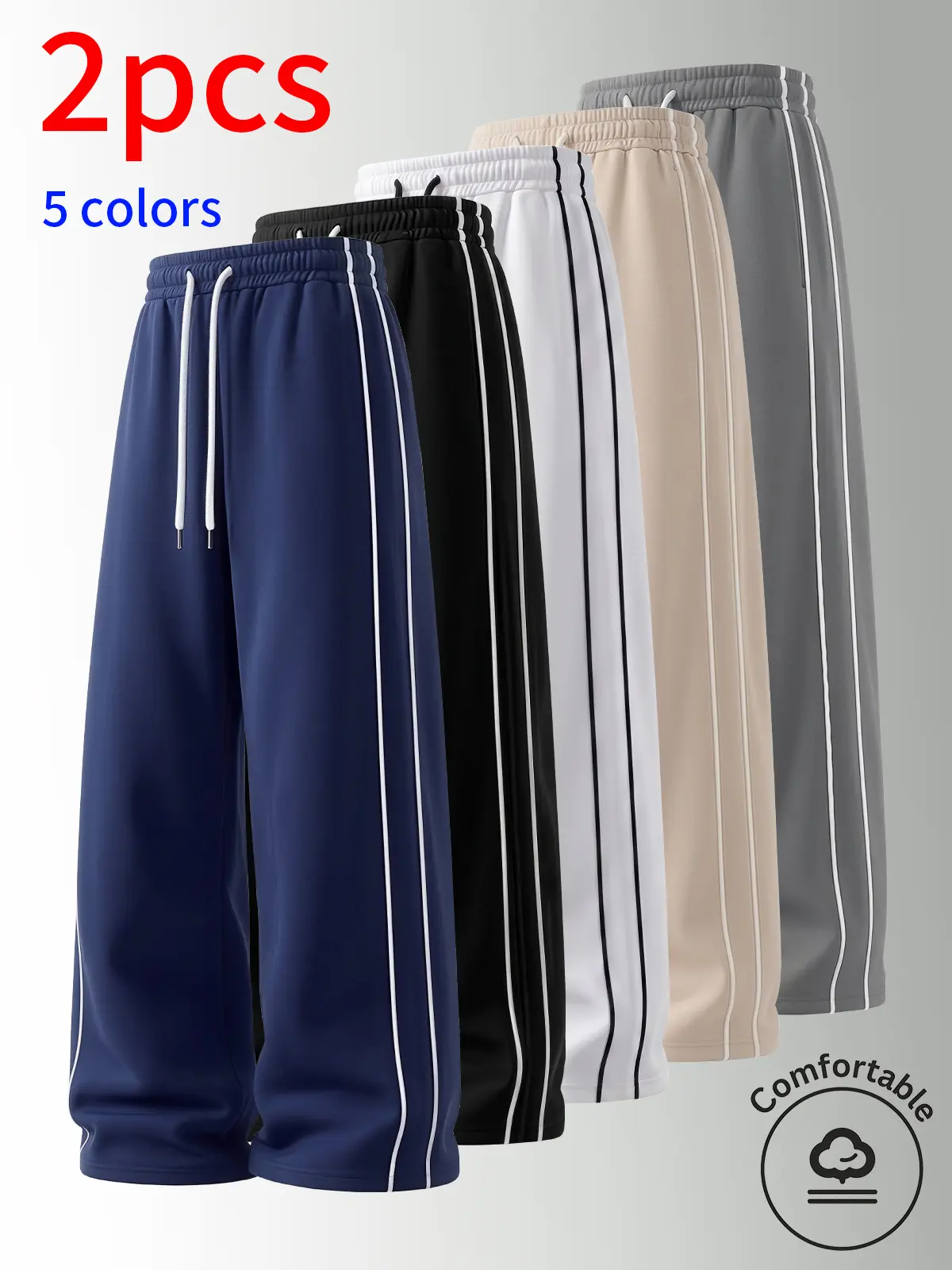 2-pack men's sweatpants, side stripe, baggy wide leg pants, wide leg loose fit sweatpants,  casual loose pant, autumn wear, campus outfit, elastic drawstring waist, street style, casual comfortable, loose straight fit, wide leg sweatpants,