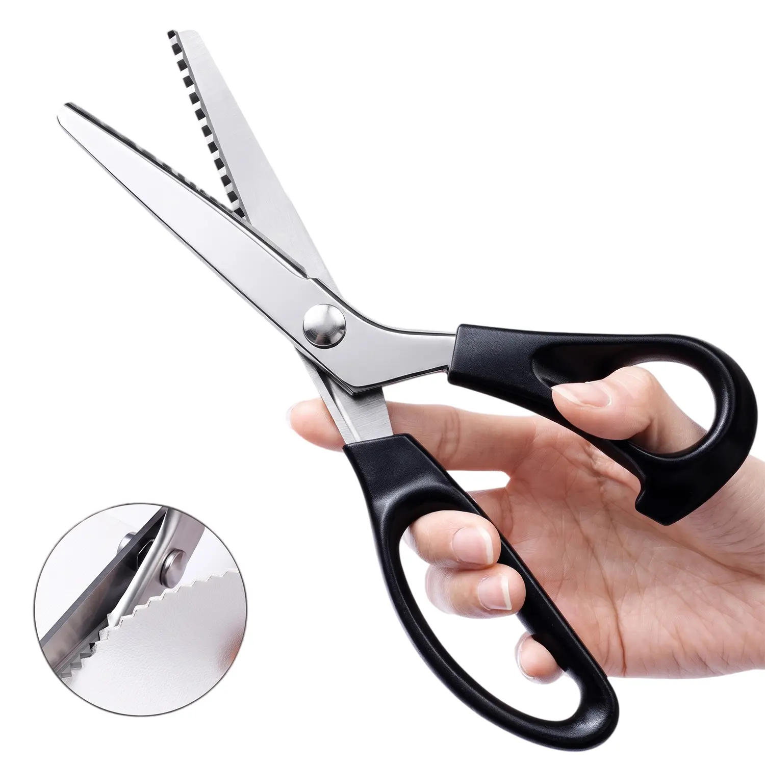 Scissors Pinking Shears, Stainless Steel Dressmaking Scissors, Serrated and Scalloped Blades, Professional Sewing Craft Cut Tailor Zig-Zag Tool
