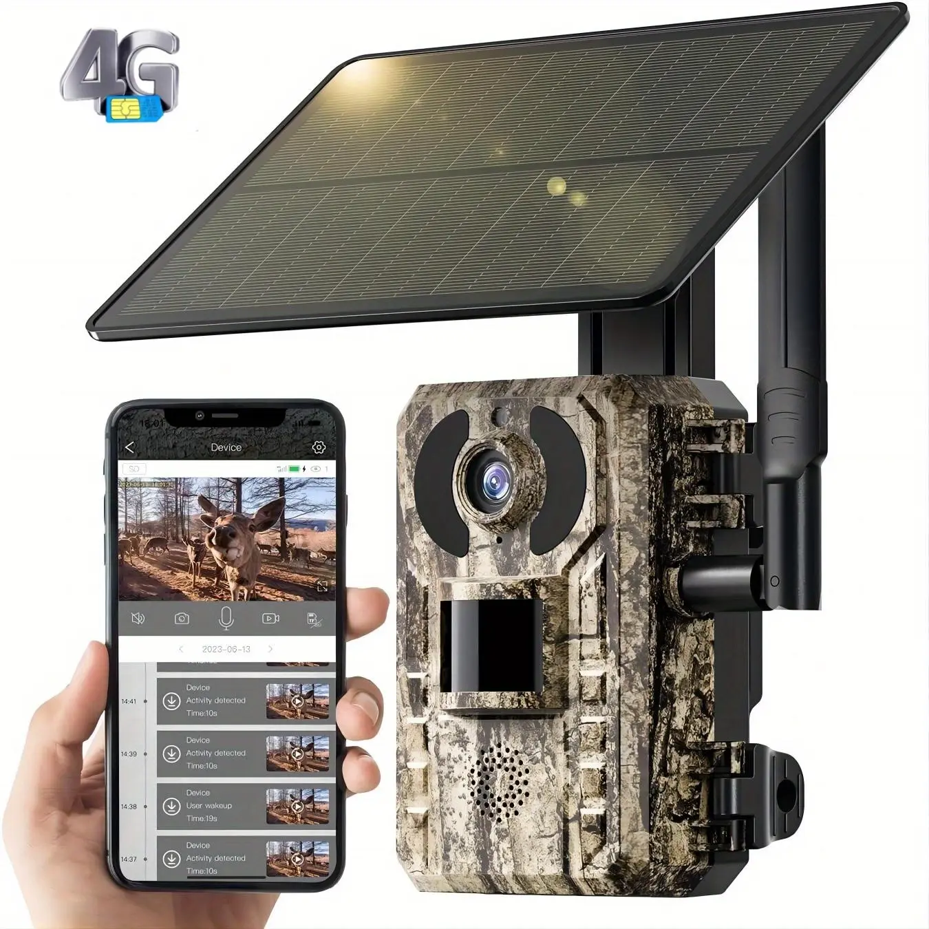 [2.7K Live] 4G LTE Cellular Trail Camera with Solar Powered, Outdoor Security Camera with Live View, Remote Phone Access and Playback, Motion Activation, Night Vision, Built-in SIM Card Data Refill Required