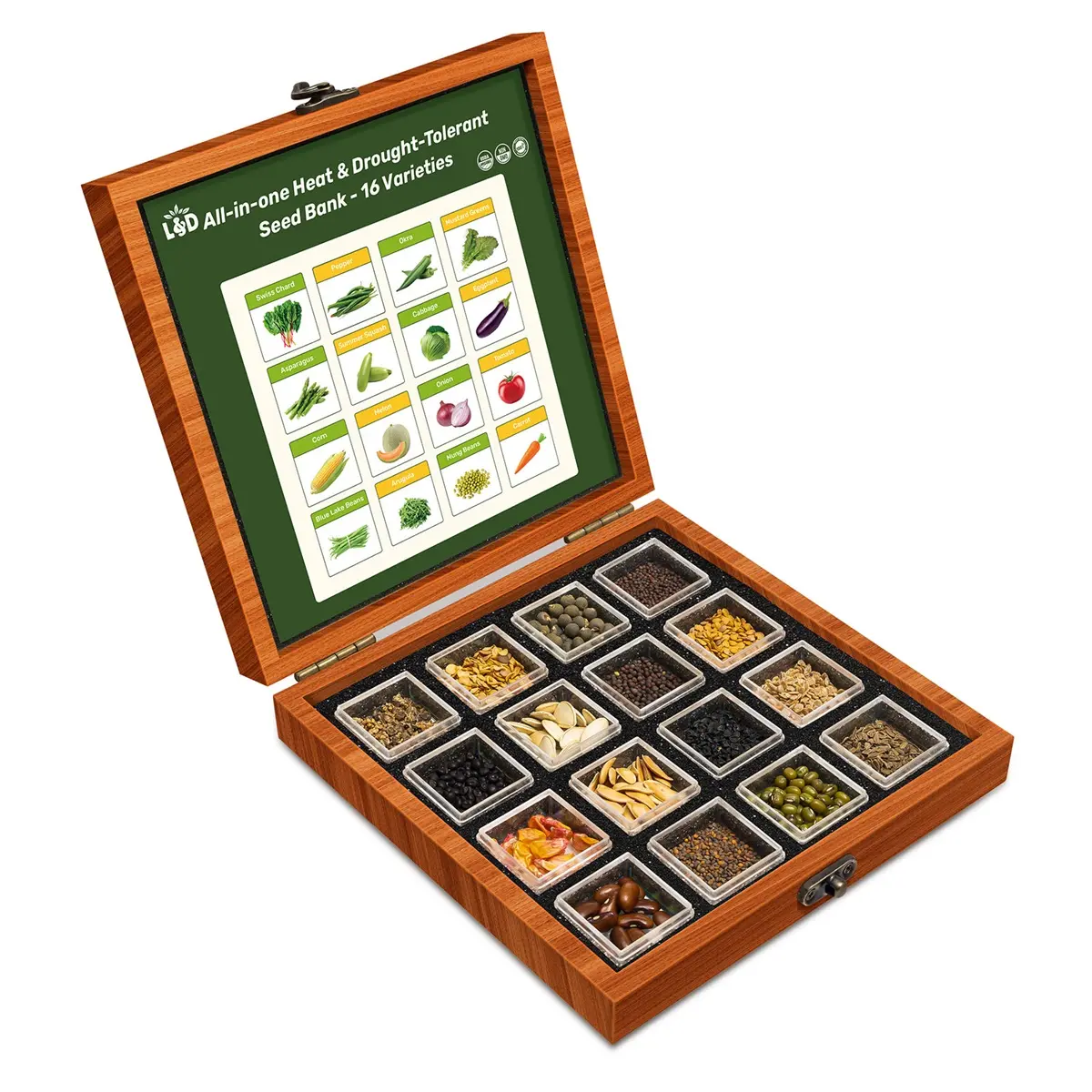 LUSH&DEW All-in-One Heat & Drought-Tolerant Seed Bank - 16 Organic Garden Plant Seed Varieties with Vegetables, Herbs