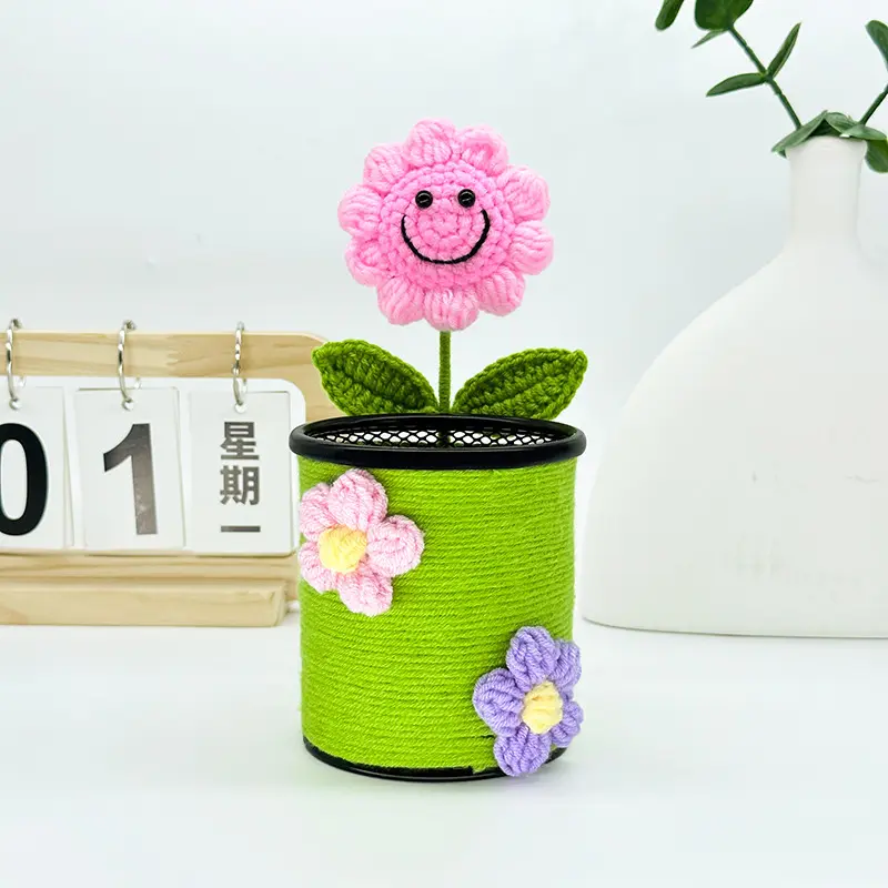 Pink Smiling Sunflower Pen Holder