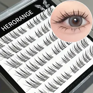 HERORANGE Little Dream Fox Non Glue False Eyelash 48 Clusters Single Cluster DIY Non Unload C Tilt Fly Natural and Thick Upper Mirror Daily Segmented Self Adhesive Extension Cluster Simulated Eyelash for Beginners Length 10mm-14mm DIY Eyelash Extensions