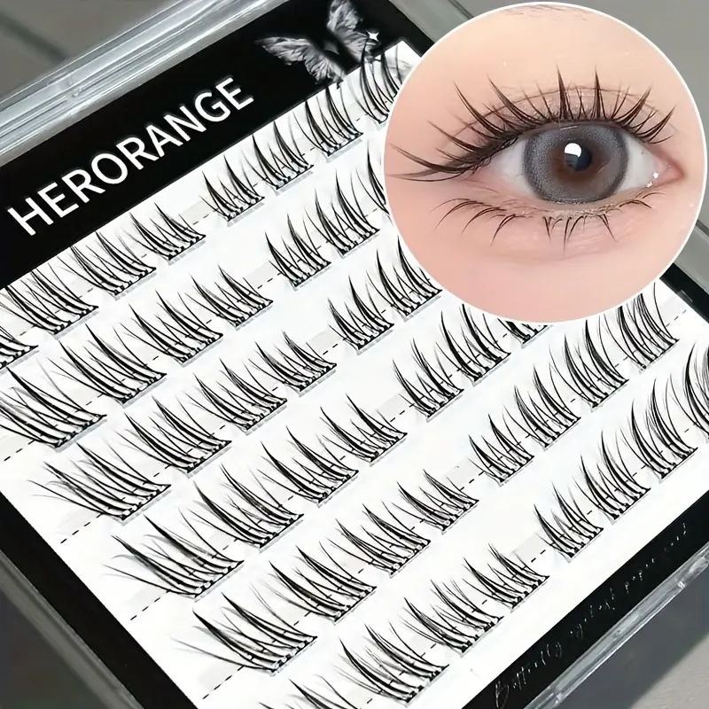 HERORANGE Little Dream Fox Non Glue False Eyelash, Separated False Eyelashes, 48 Clusters DIY C Tilt Fly Natural Thick Daily Segmented Self Adhesive Extension Eyelash for Beginners Length 10mm-14mm Extensions