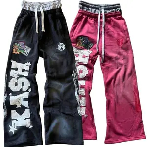 2026 American Letter Patch Retro Double Layer Design Y2K Pants Baggy Sweatpants Men Hip Hop Gothic Elastic Waist Jogging Casual Pants