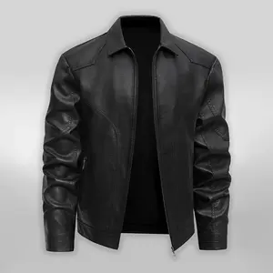 Jaket Kulit Imitasi Vintage Amerika Pria - Gaya Pakaian Jalanan (Lengan Panjang Hitam/Hijau Zaitun) Faux Jacket Menswear Coats Tops Leather