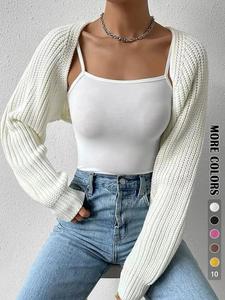 women's solid raglan sleeve crop cardigan without camisole, casual long sleeve knitwear for spring & fall, women's clothing for daily wear everyday