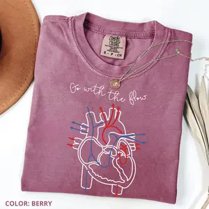 Comfort Colors Retro Comfort Go With The Flow T Shirt, Nurse Shirt, CVICU Nurse Gift For Women, Nurse Appreciation Gift, Cardiac Nurse Shirt, EKG Tech Tee Gift For Women, Cotton Fabric