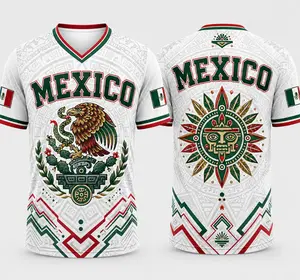 2026 Mexico Inspired White V-Neck Short Sleeve T-Shirt for Men, Eagle Serpent Cactus Graphic, Aztec Sun Mask Back Print, Flag Sleeve Accents, Casual Soccer Fan Tee, Futbol Game Day Shirt