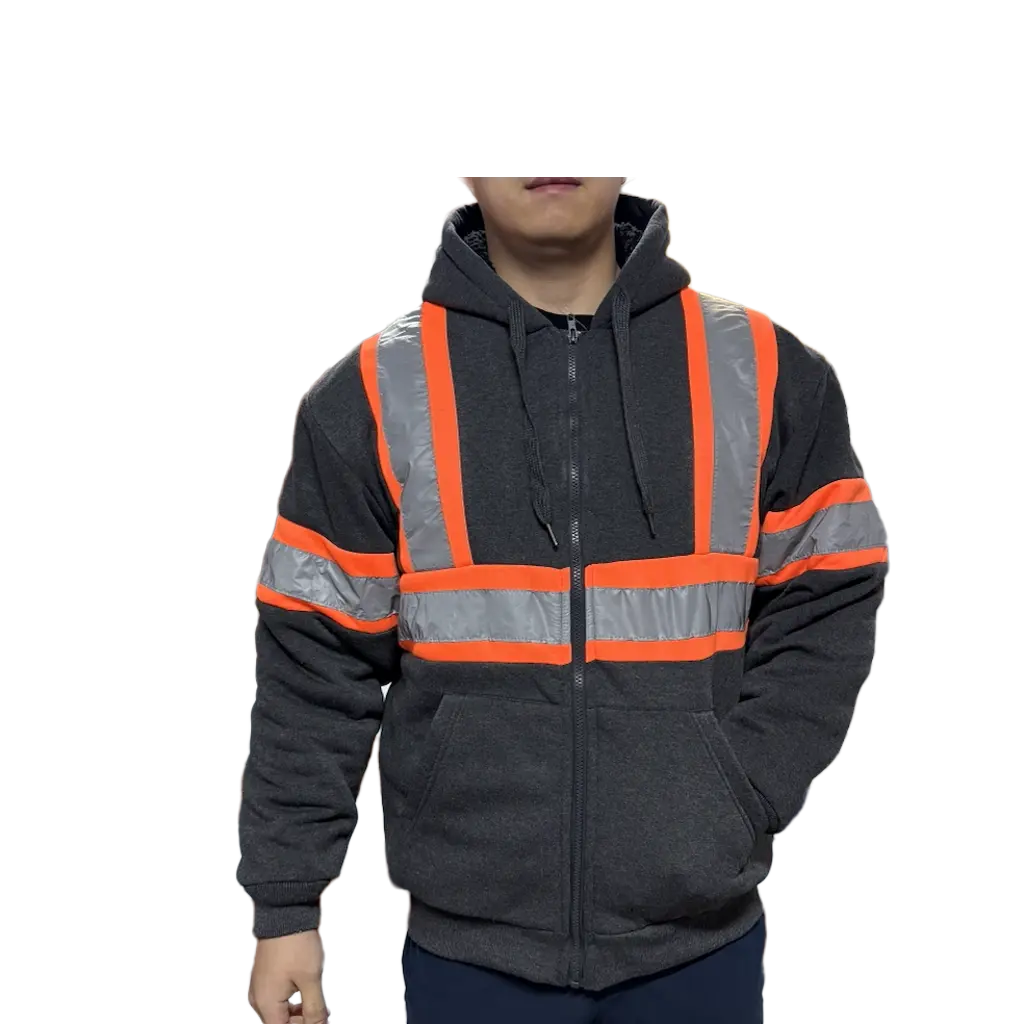 Heavy Duty Thermal Fleeced Reflective Jacket - Men's Coat with Two Side Pockets, Ribbed Cuffs, and Improved Fabric for Cold Weather - Cotton, Zipper