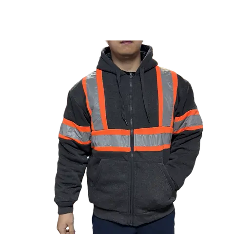 Heavy Duty Thermal Fleeced Reflective Jacket - Men's Coat with Two Side Pockets, Ribbed Cuffs, and Improved Fabric for Cold Weather - Cotton, Zipper
