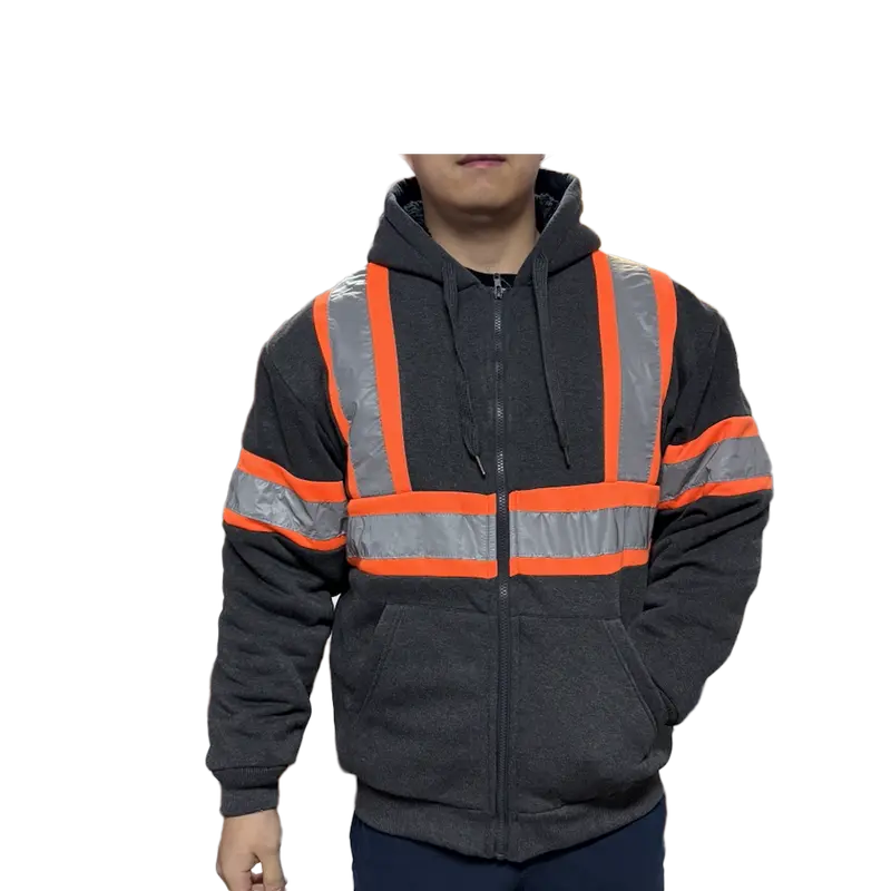 Heavy Duty Thermal Fleeced Reflective Jacket - Men's Coat with Two Side Pockets, Ribbed Cuffs, and Improved Fabric for Cold Weather - Cotton, Zipper
