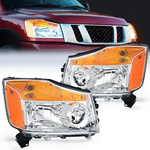 Nilight Headlight Assembly Compatible with 2004 2005 2006 2007 2008 2009 2010 2011 2012 2013 2014 2015 Nissan Titan 2004 2005 2006 2007 Armada Headlamps Replacement Chrome Housing Amber Reflector