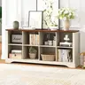 PieDle Furniture 6-8 Cube Storage Organizer - 62" Long Farmhouse Wood Low Bookshelf, Horizontal Open Shelf Bookcase Cubby Storage Console Cabinet for Living Room, Entryway, Office