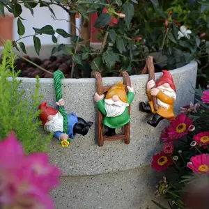 [Climbing Tree Faces Gnomes Statue] 3 PCS Climbing Gnomes Tree Faces Decor Outdoor For Yard, Gnomes Statue, Outdoor Fairy Garden Resin Crafts, Flower Pot Landscape Dwarf, Micro Landscape Pendant Ornaments