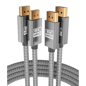 8K 60Hz DisplayPort Cable 6.6FT (2-Pack),DP 1.4 Male Ultra High Speed Cord for Laptop/PC/TV/Gaming Monitor 6,HBR3 Bandwidth of 32.4Gbps,4K@144Hz,2K@165Hz,1080P@240Hz(DP 1.2 Compatible), Feet