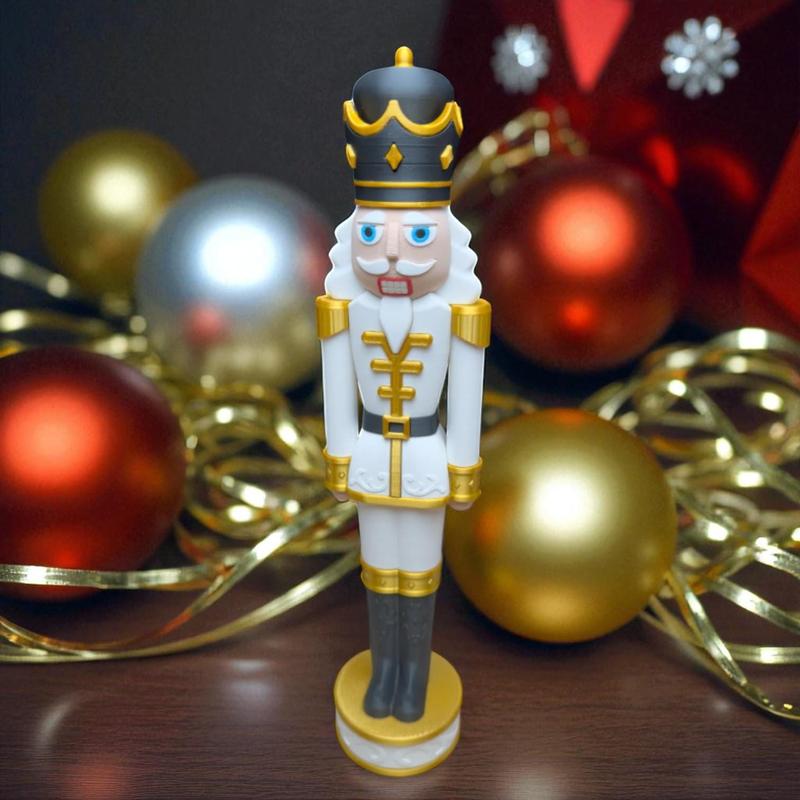 The Kit Kiln Ornate White & Gold Chunkable Nutcracker Classic Holiday Shimmering Plastic Figure 12 Inches Tall for Christmas Gift Giving