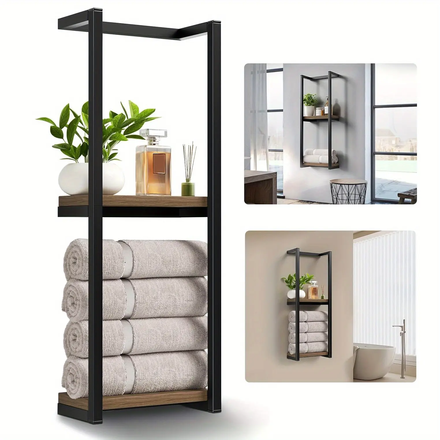 Towel Rack For Bathroom, Wall Mounted Vertical Rolled Towel Storage Organizer Holder With Shelf, Bath Sheets, Wall Mounted Towel Racks For Bathroom Towel Storage And Organizer
