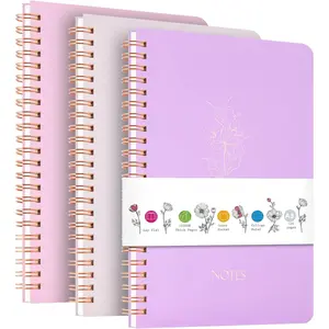 Spiral Notebook 3 Pack - 100GSM Smooth No-Bleed Paper,120 Pages A5 8.26x5.7 Inch, 7mm Ruled Pages, Inner Pocket | Journal Writing, College, Office Meetings ( AND  AND BEIGE)
